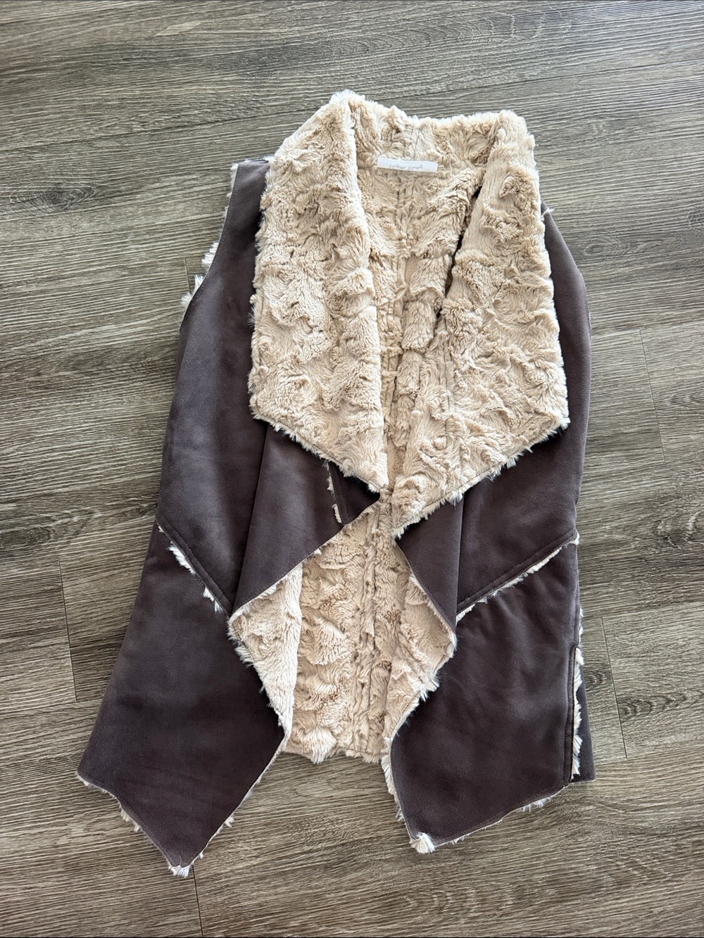 Brigitte Bailey faux suede fur shearling vest brown beige small NWOT